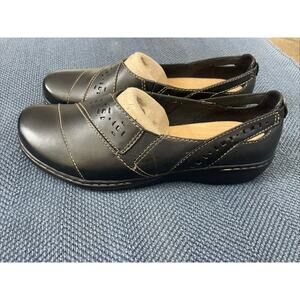 NEW Clarks Collection Evianna Black Leather Comfort Loafers Shoes Sz 9 NWOB